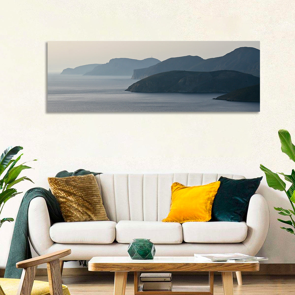 Kalymnos Shore at Blue Hour Wall Art in a room, panoramic