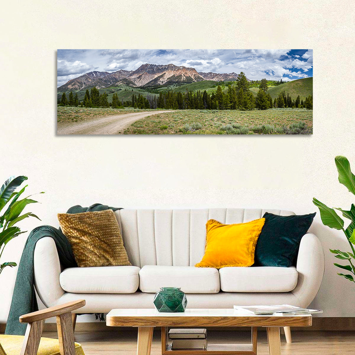 Boulder Peak Idaho View Wall Art in a room, panoramic