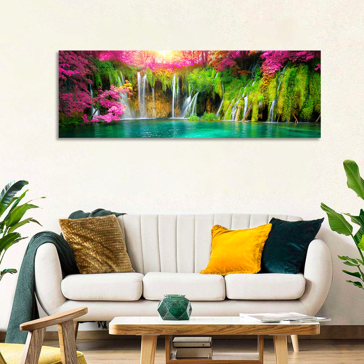 Plitvice Falls in Golden Light Wall Art