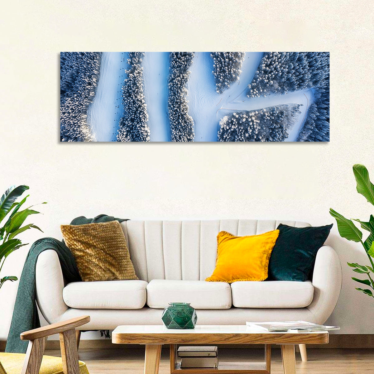Ski Resort Pathways Wall Art in a room, panoramic