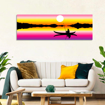 Fisherman Boat in Lake Wall Art