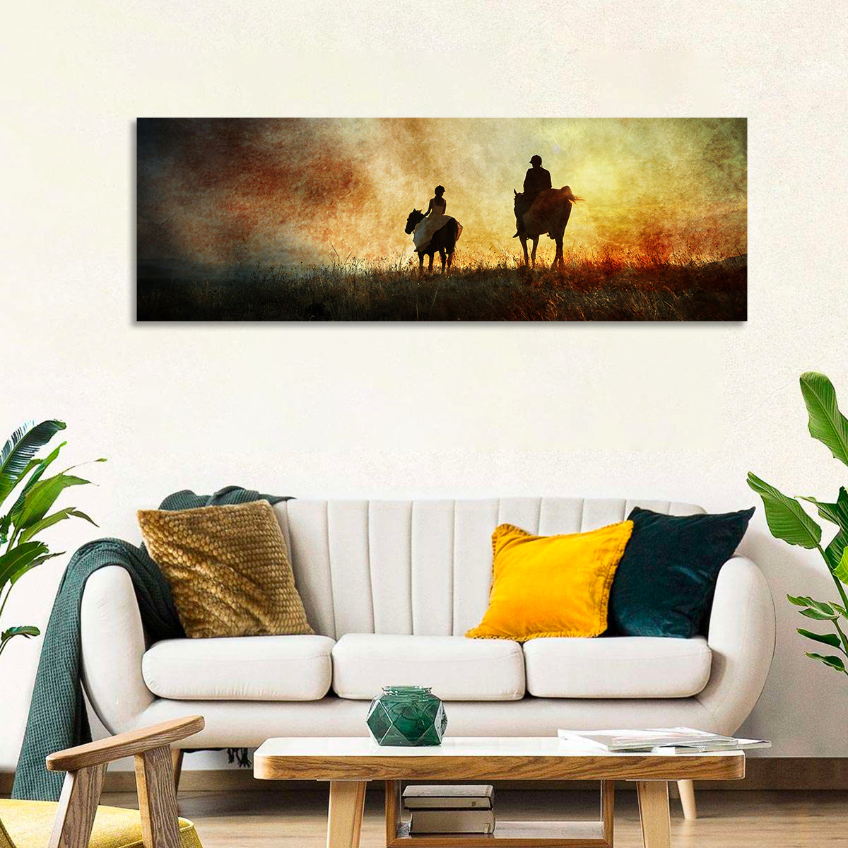 Silhouetted Horse Riders at Sunset Wall Art