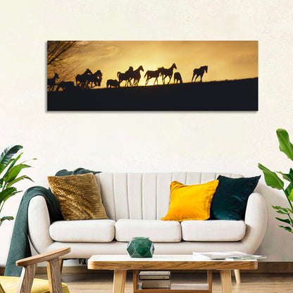 Mustang Silhouettes at Sunset Wall Art