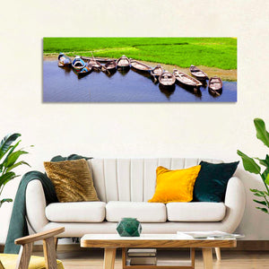 Boats Near Rice Field Wall Art