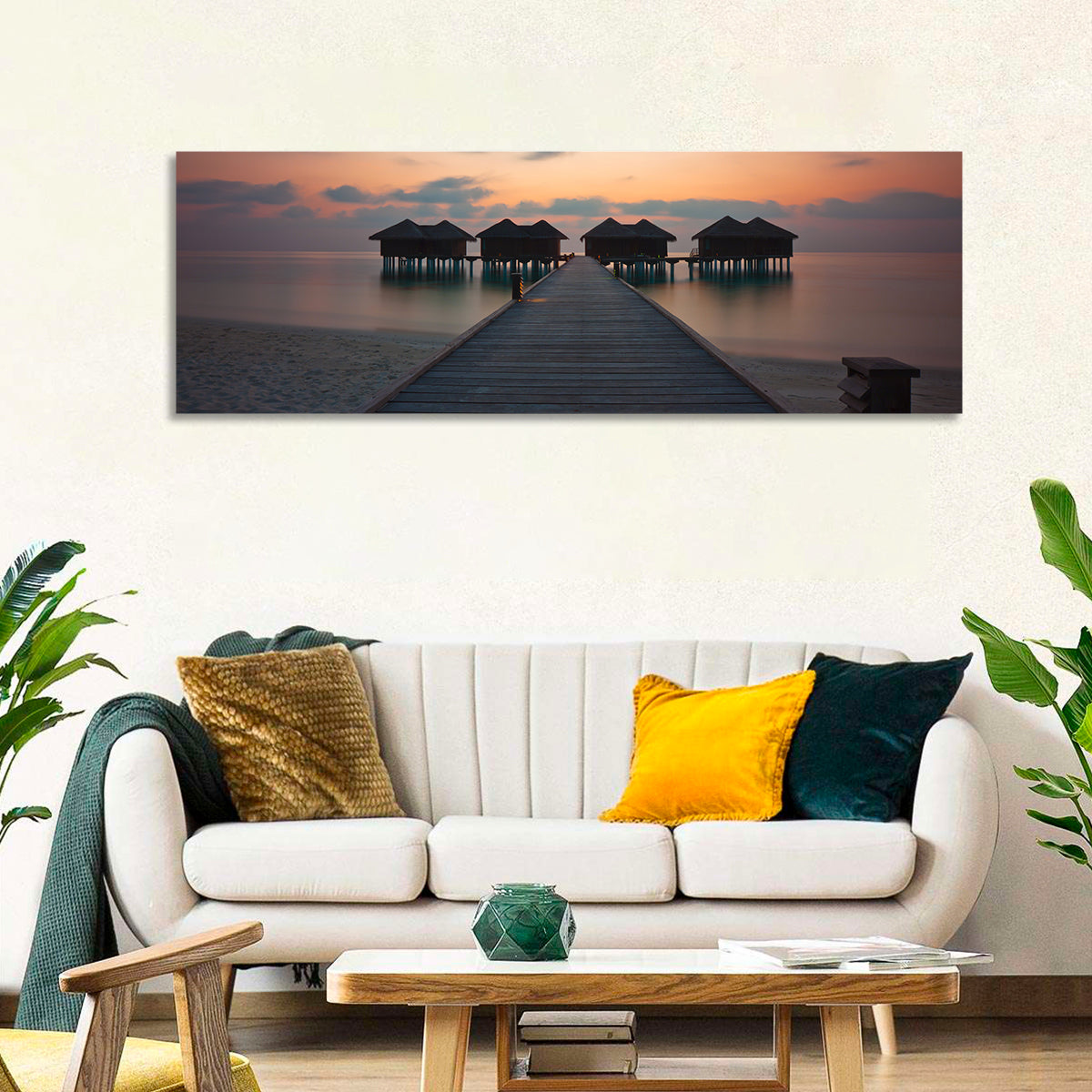 Overwater Bungalows at Sunset Wall Art