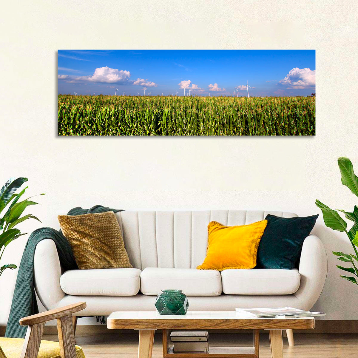 Illinois Cornfield Wall Art in a room, panoramic