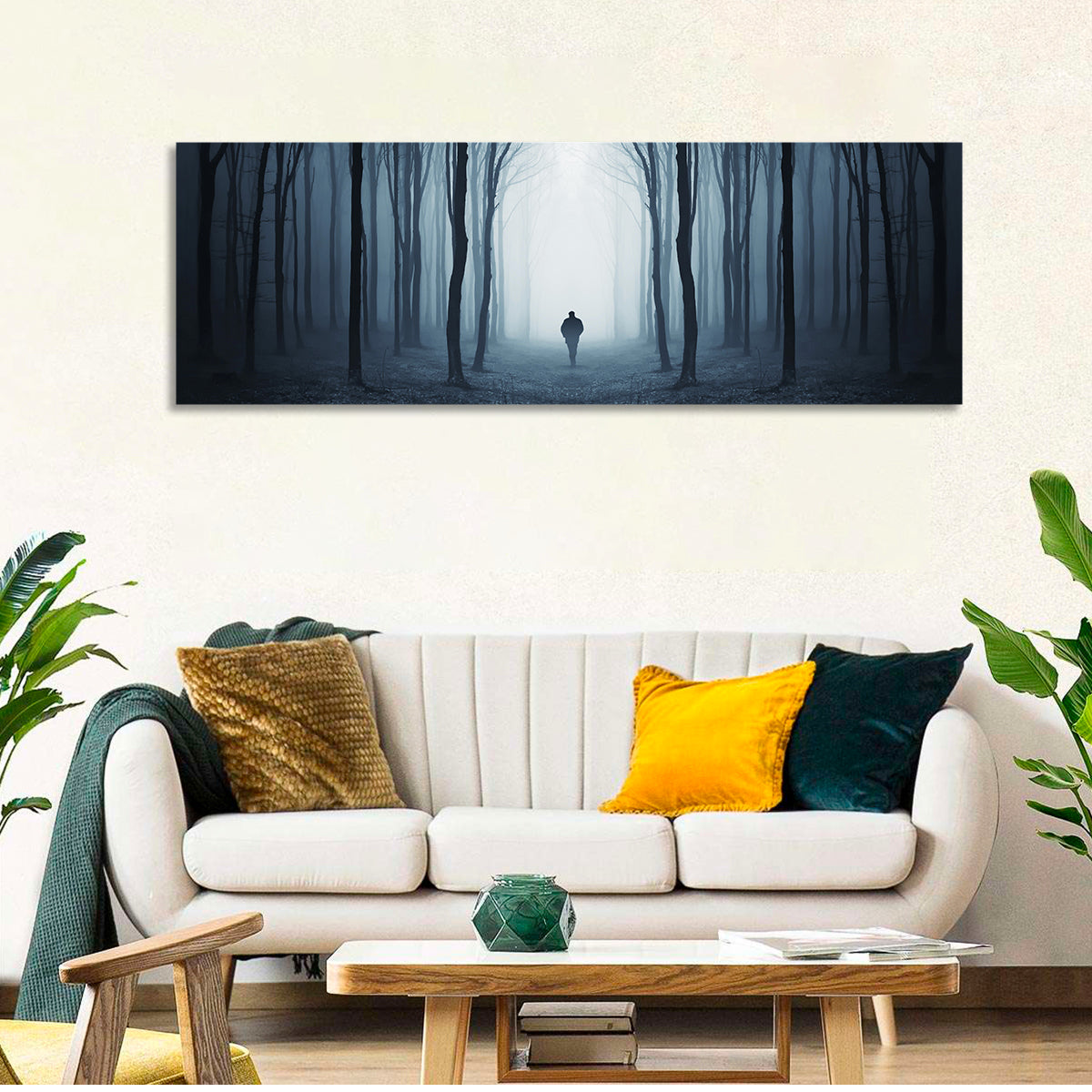 Lone Figure in Misty Forest Wall Art