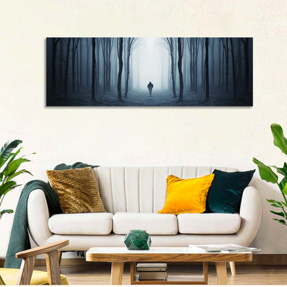 Lone Figure in Misty Forest Wall Art