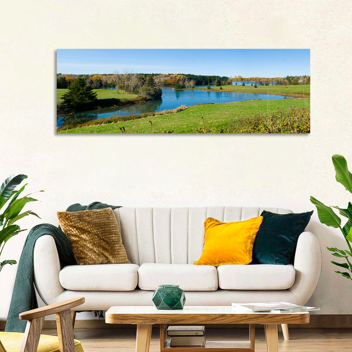 St. George River Cove Wall Art in a room, panoramic