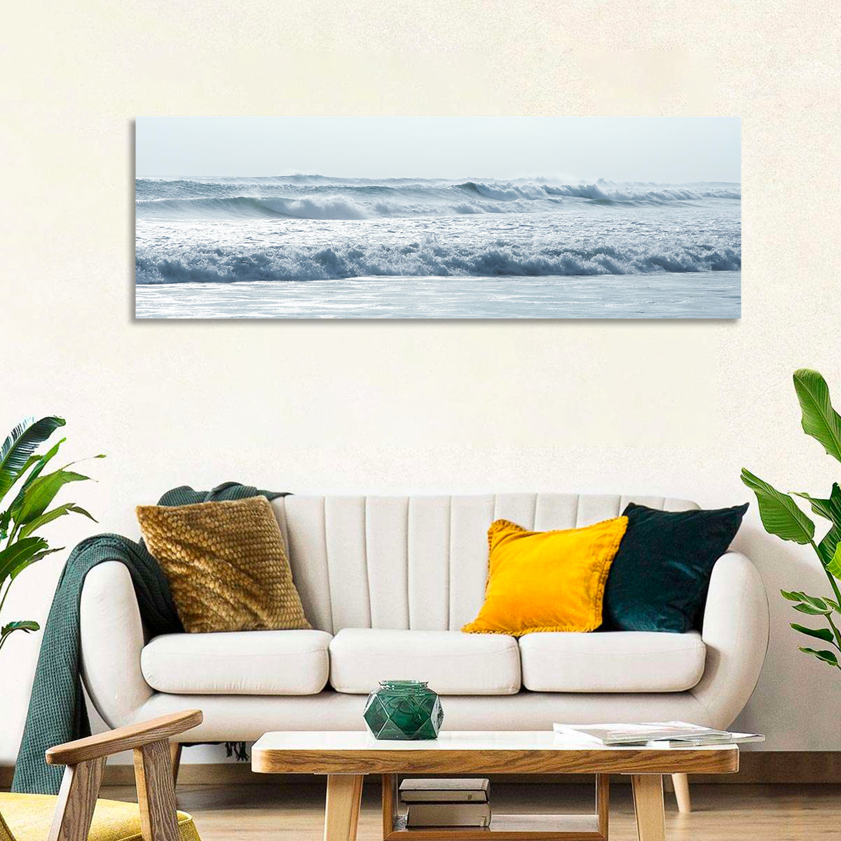 Misty Horizon Ocean Waves Wall Art