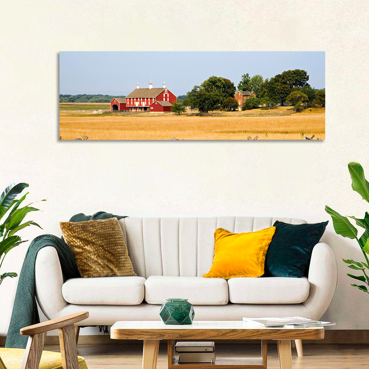 Gettysburg Farm Field Wall Art in a room, panoramic
