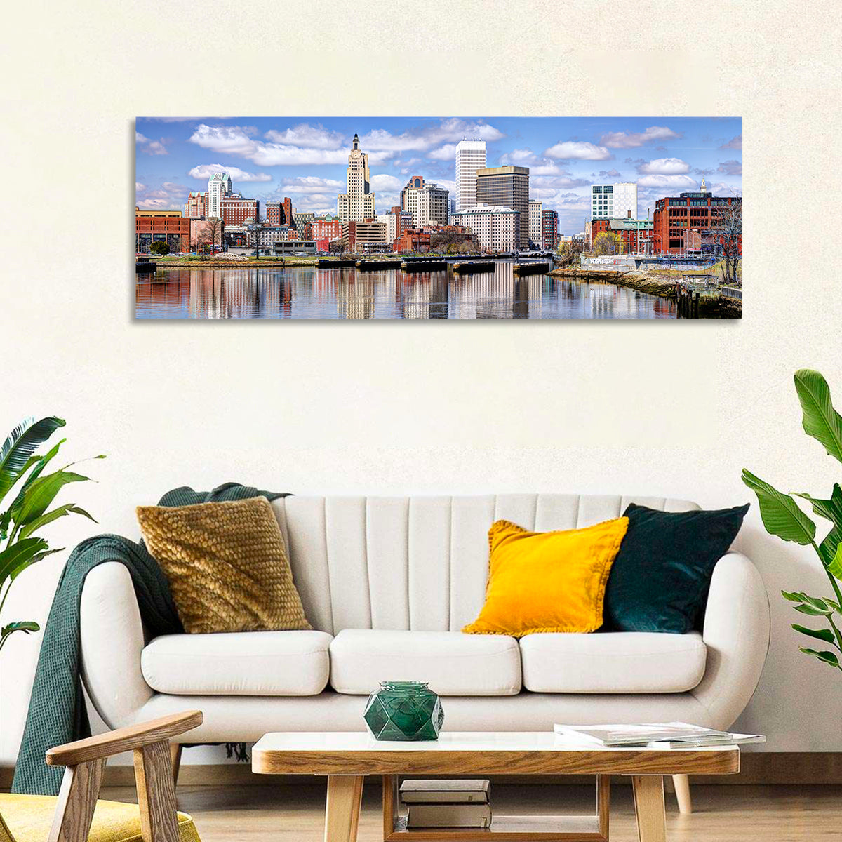 Providence Skyline Wall Art in a room, panoramic