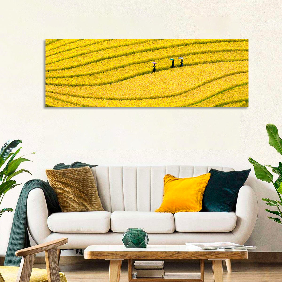 Golden Rice Terraces with Umbrellas Wall Art