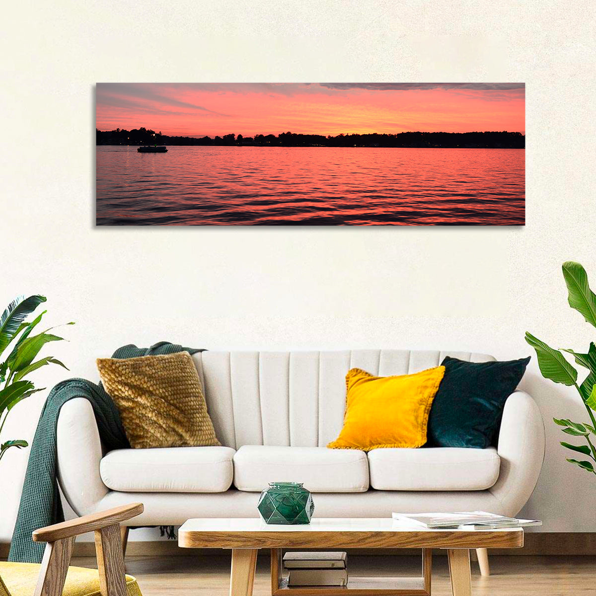 Lake James Sunset with Boat Wall Art