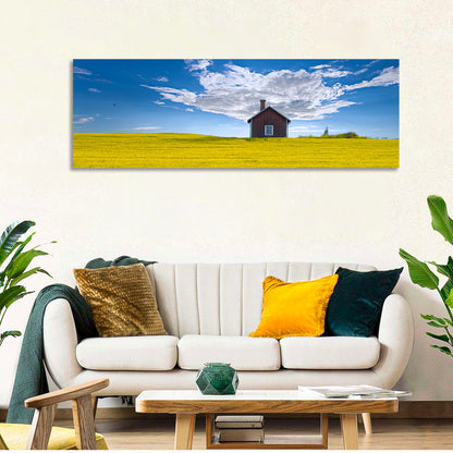 Red Barn in Golden Wheat Field Wall Art