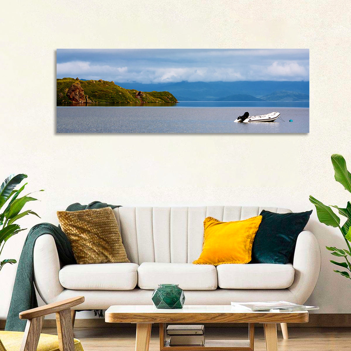 Kronotskое Lake with Boat Wall Art