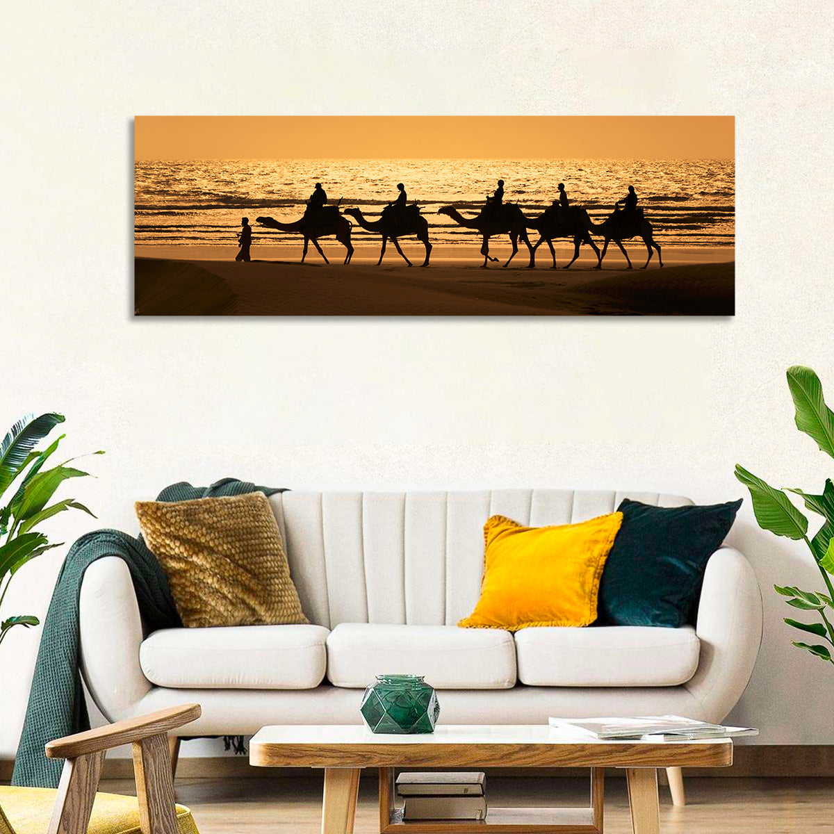 Camel Caravan Silhouette on Wet Sand Wall Art