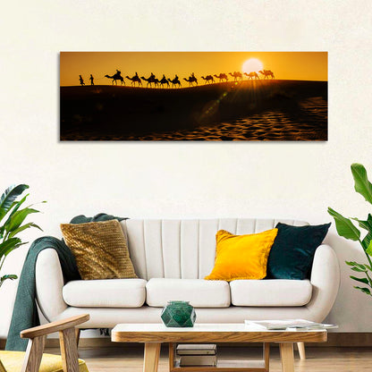 Camel Caravan Silhouette at Golden Sunset Wall Art