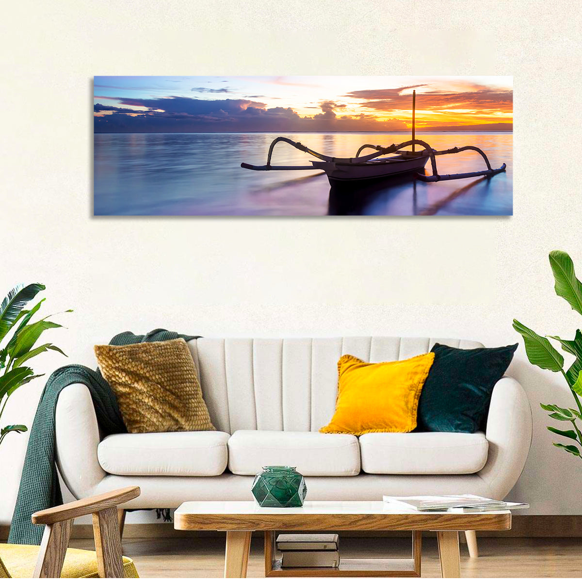 Jukung Fishing Boat at Sunset Wall Art
