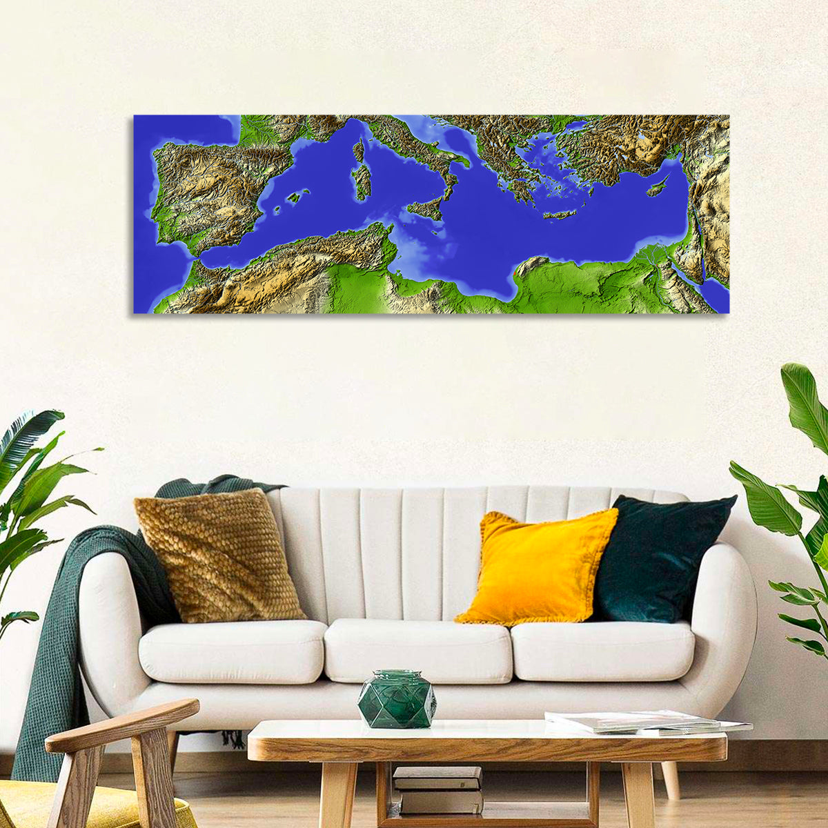 Mediterranean Sea Shaded Relief Map Wall Art