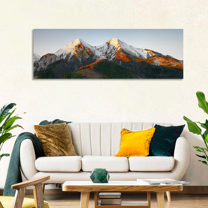 Sunlit Snow Capped Peaks Wall Art