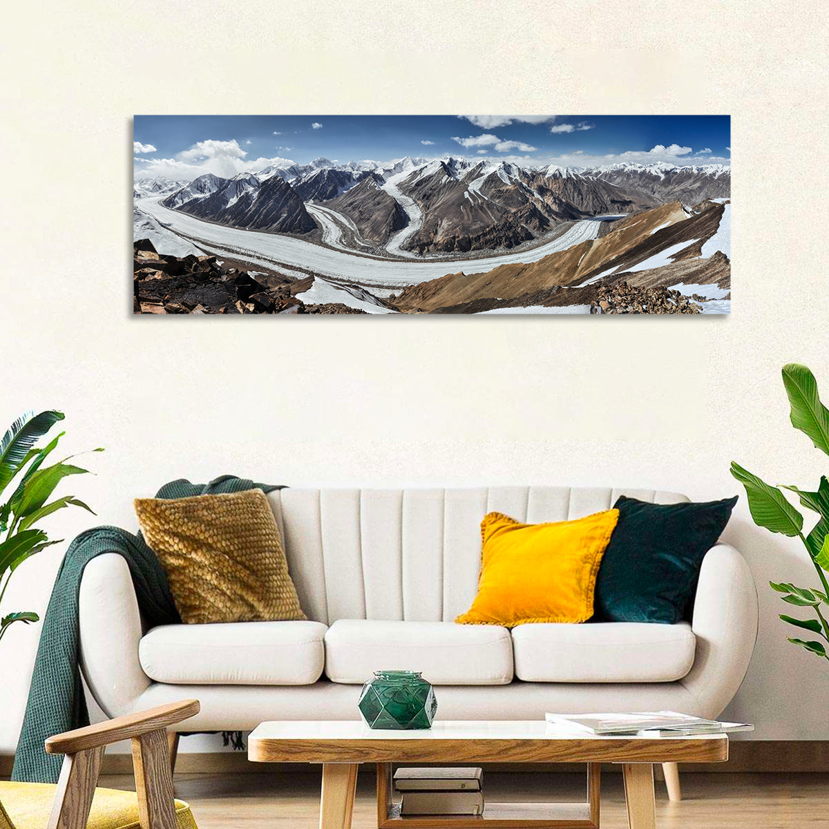 Fedchenko Glacier Valley Wall Art in a room, panoramic