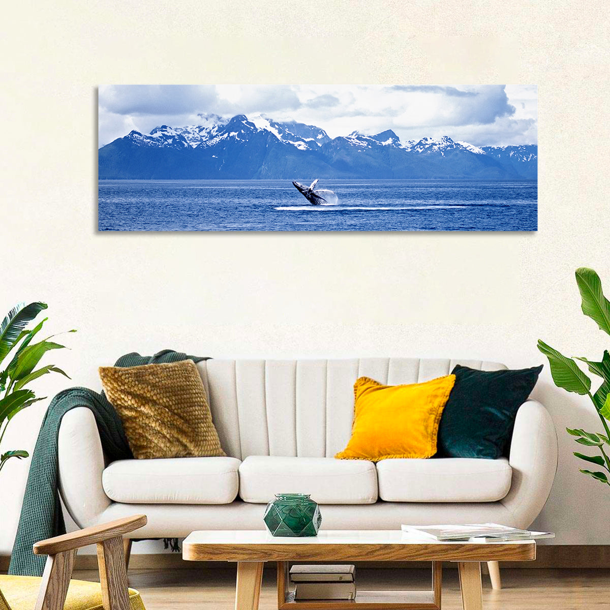 Humpback Whale with Snow Capped Mountains Wall Art