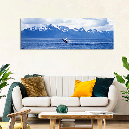 Humpback Whale with Snow Capped Mountains Wall Art