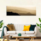 Foggy Mountain Sunset with Evergreen Silhouettes Wall Art