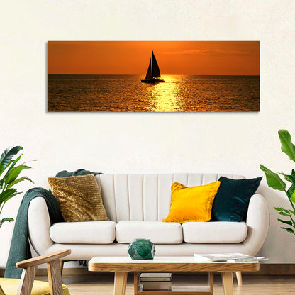 Sailboat Silhouette at Golden Sunset Wall Art