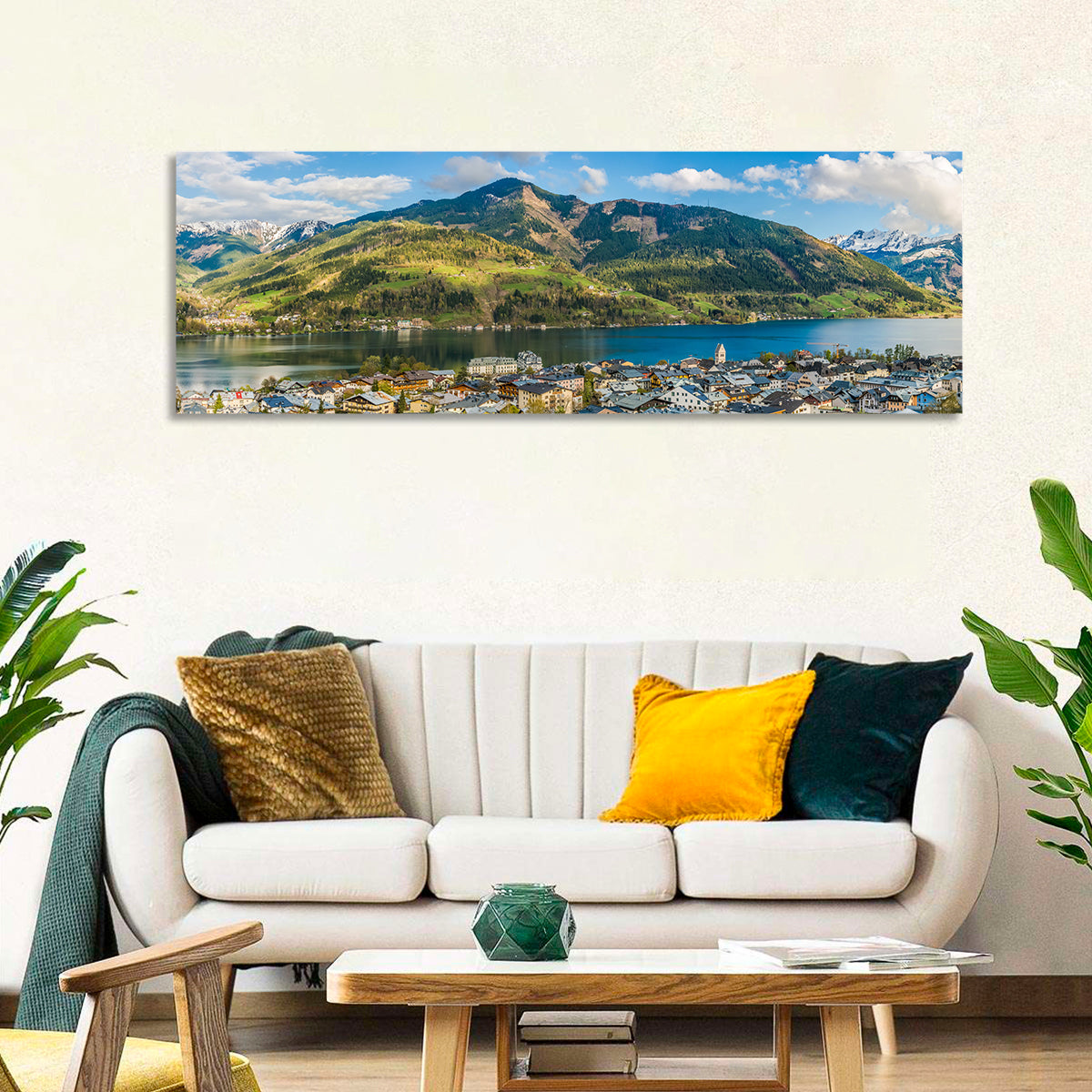 Zell Am See Lake View Wall Art in a room, panoramic