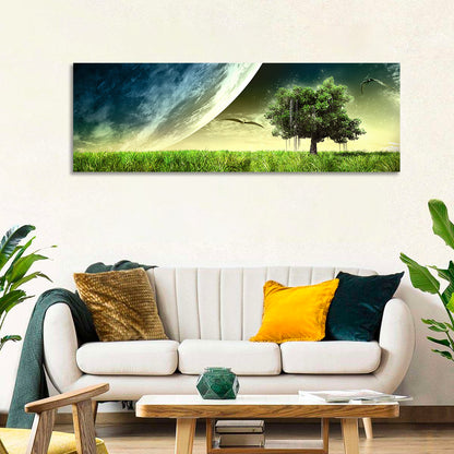 Alien Meadow Under a Giant Planet Wall Art