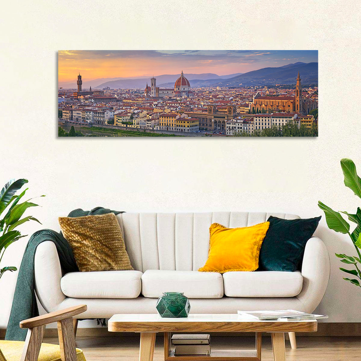 Florence Duomo Skyline at Golden Hour Wall Art in a room, panoramic