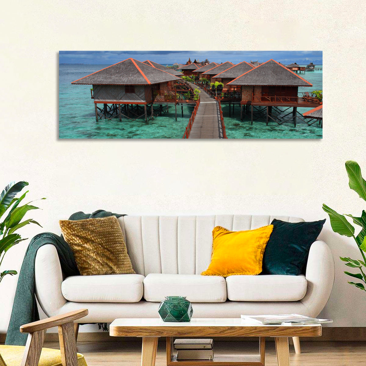 Overwater Bungalows Boardwalk Over Turquoise Sea Wall Art