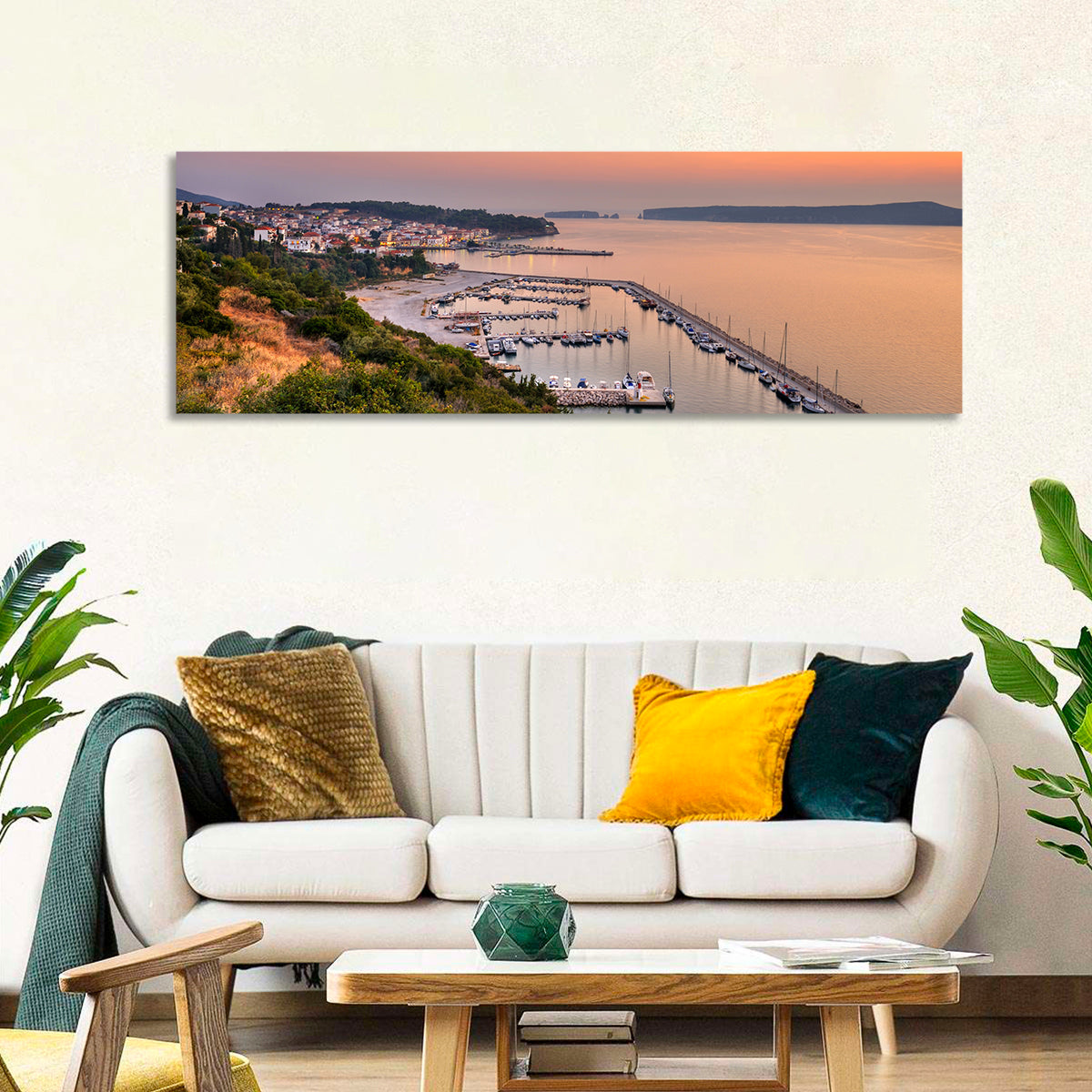 Pylos Harbor Lighthouse Sunset Wall Art