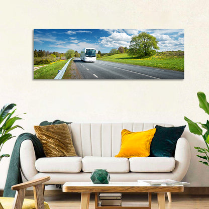 White Bus on Meadow Road Wall Art
