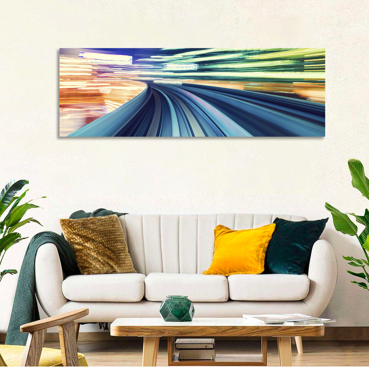 Curved Monorail Light Trails Wall Art