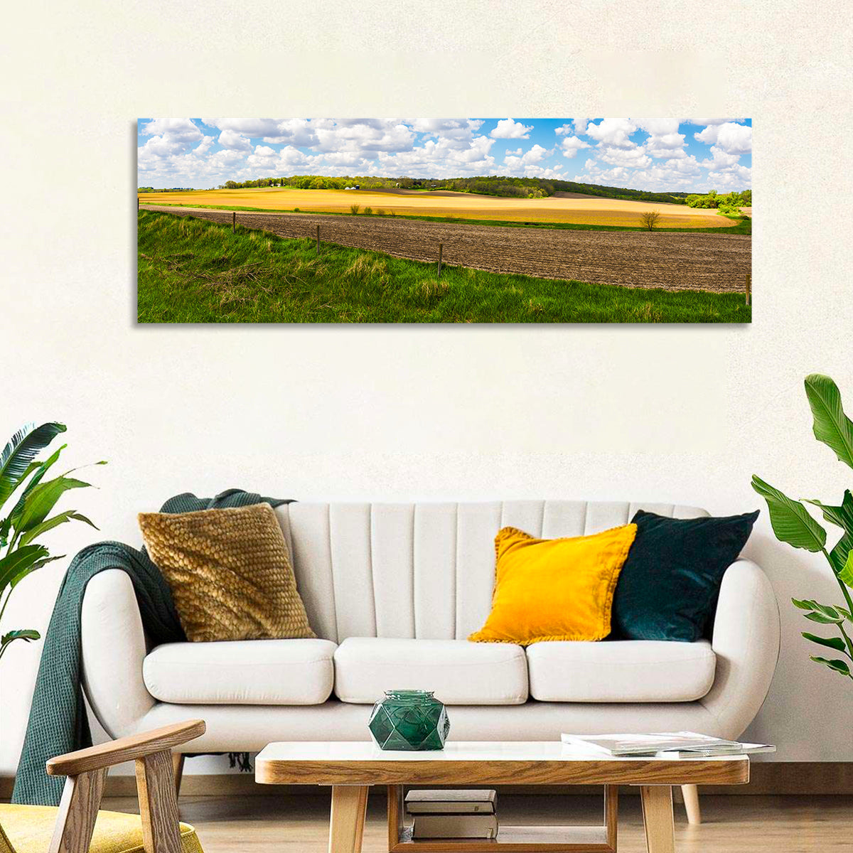 Iowa Farmland Wall Art in a room, panoramic
