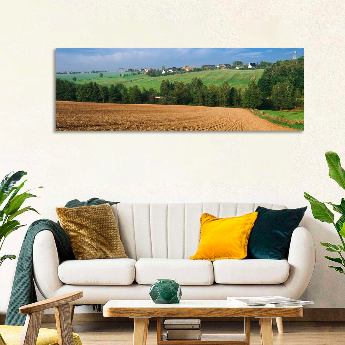 Kansas Wheat Fields Wall Art in a room, panoramic
