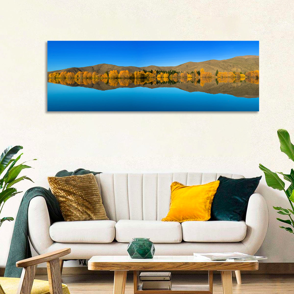 Lake Ruataniwha Wall Art in a room, panoramic