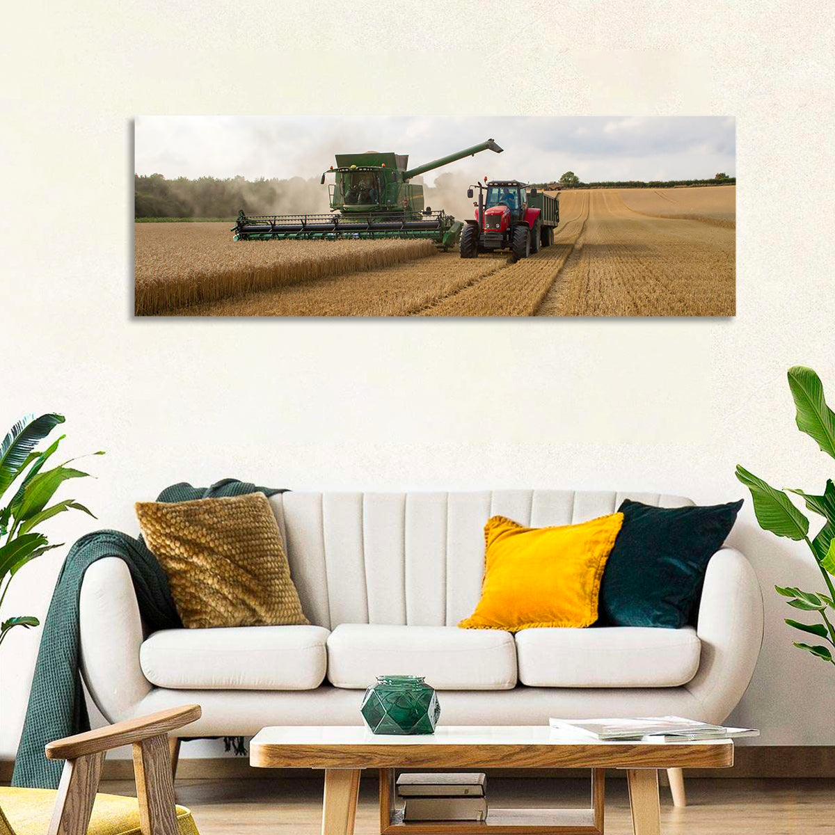Wheat Harvest with Combine and Tractor Wall Art