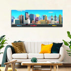 Geometric City Skyline with Sun Flare Wall Art
