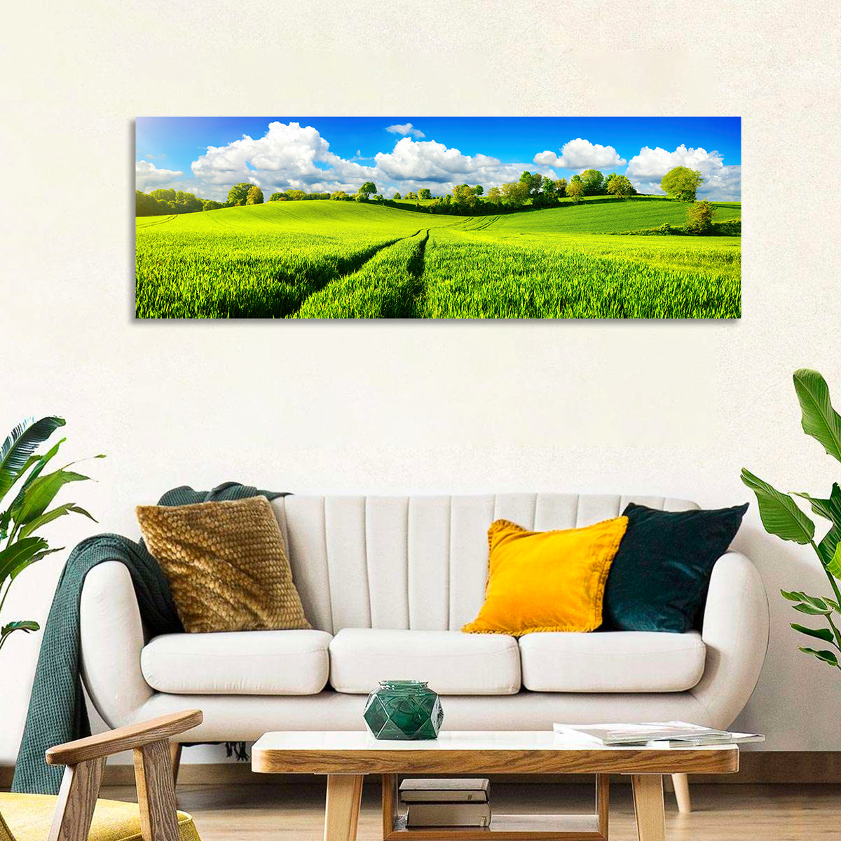 Tractor Tracks Through Green Rolling Hills Wall Art