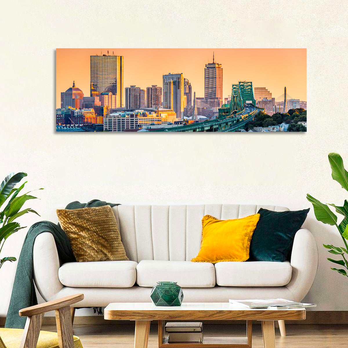Tobin Bridge to Boston Skyline at Golden Hour Wall Art