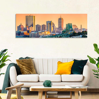 Tobin Bridge to Boston Skyline at Golden Hour Wall Art