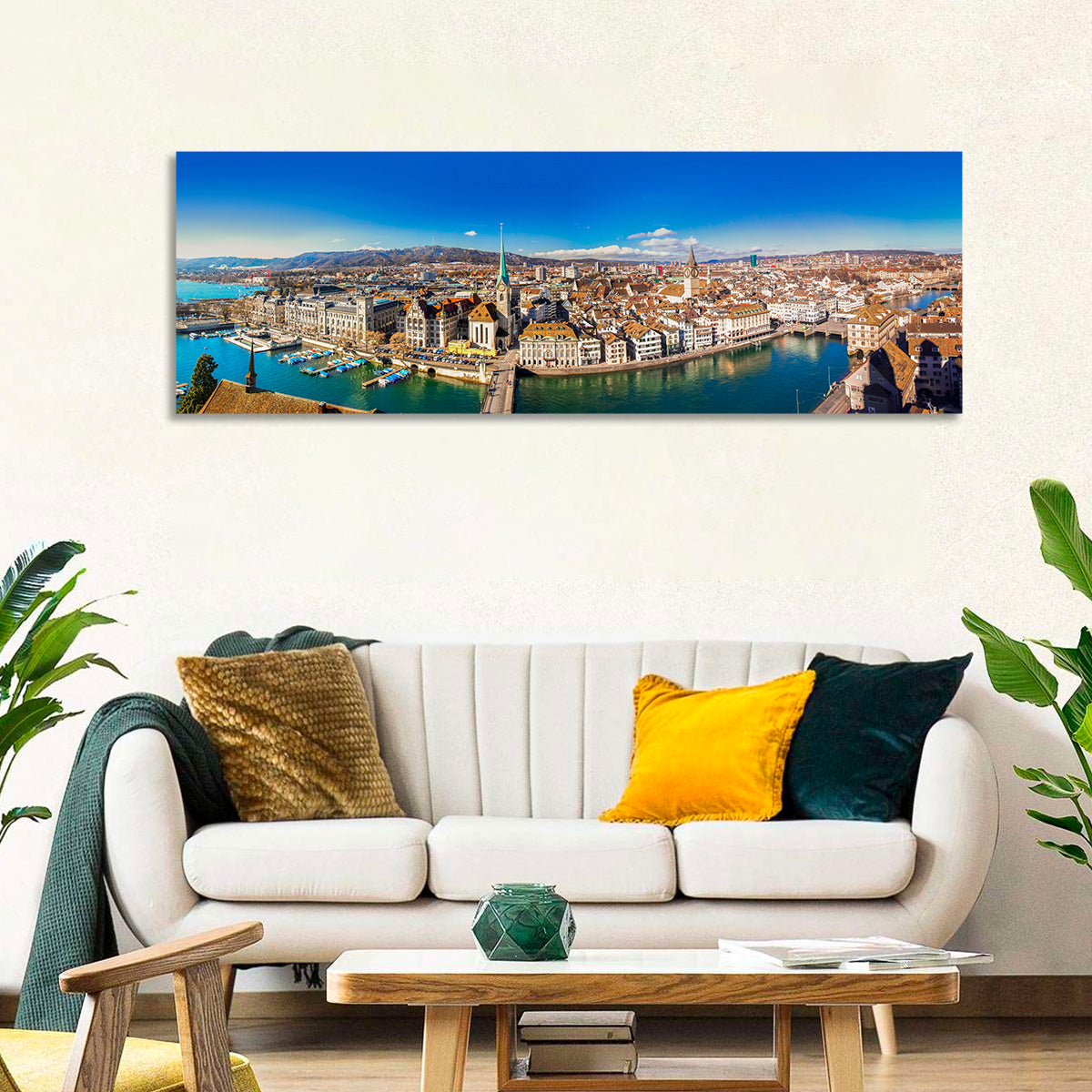 Zurich Cityscape Wall Art in a room, panoramic