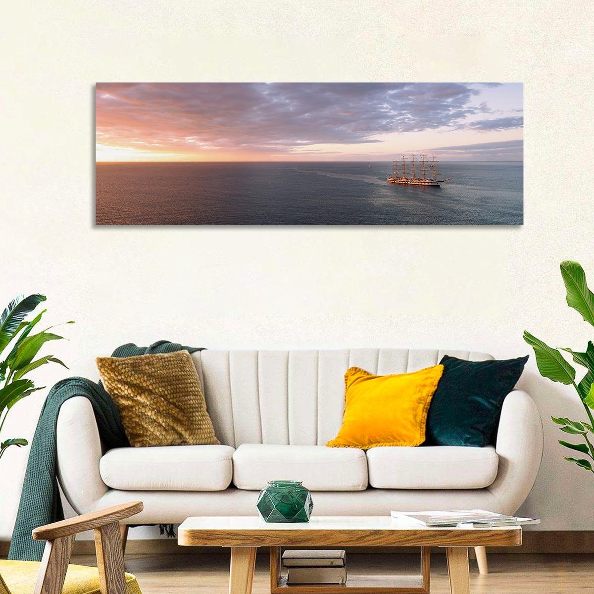 Sunlit Tall Ship at Sea Wall Art
