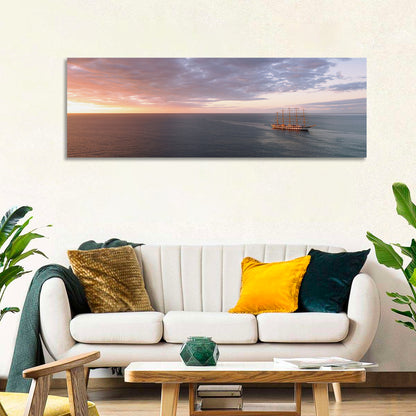Sunlit Tall Ship at Sea Wall Art