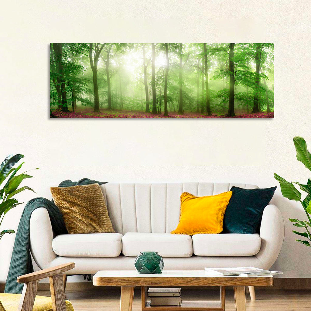 Sunlit Misty Forest Wall Art