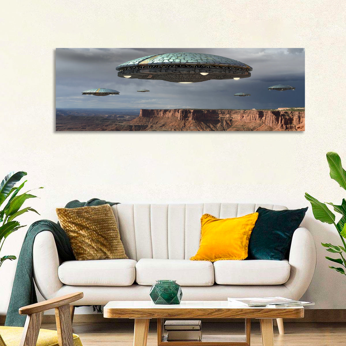 Ufos Over Stormy Canyon Wall Art